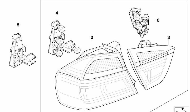 Rechte hintere Pilot -OEM 63210406884 für BMW E90. Original BMW.