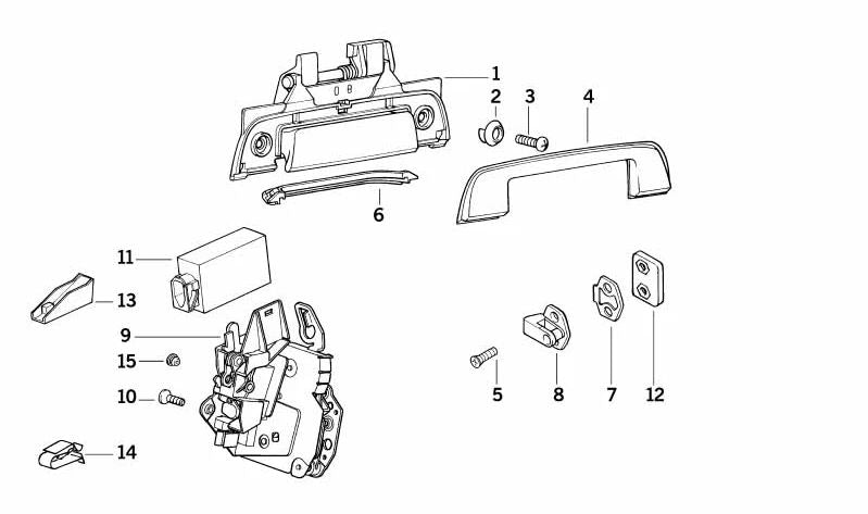 Right exterior door handle for BMW 3 Series E36 (OEM 51221960826). Original BMW.