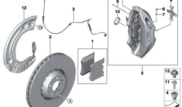 Carcasa de pinza de freno azul derecha para BMW Serie 7 G11N, G12, G12N Serie 8 G14, G15, G16 (OEM 34106891336). Original BMW