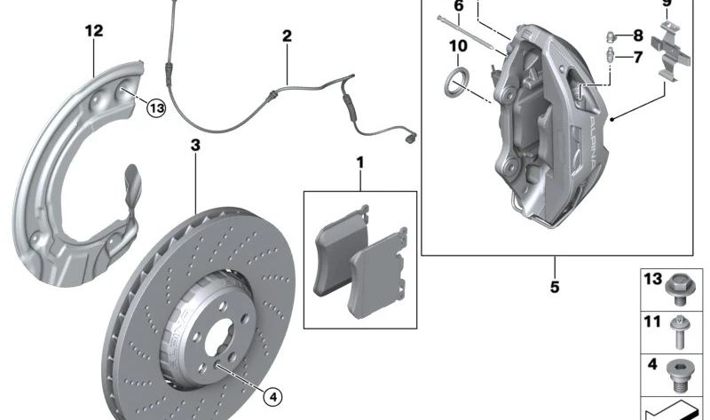 Blue Left Brake Caliper OEM 34108844341 for BMW G20, G21, G22, G23, G26, G01, G29. Original BMW