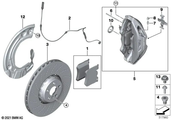 Carcasa del caliper azul izquierda para BMW G11N, G12, G12N Serie 8 G14, G15, G16 (OEM 34106891335). Original BMW