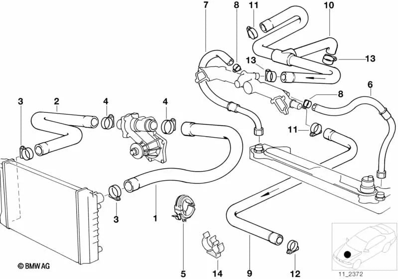 Wasserschlauch für BMW 5er E34, 7er E32 (OEM 11531741406). Original BMW.