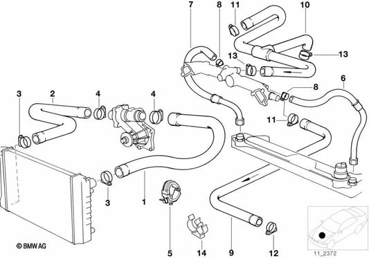 Water Hose for BMW 5 Series E34, 7 Series E32 (OEM 11531741406). Original BMW.