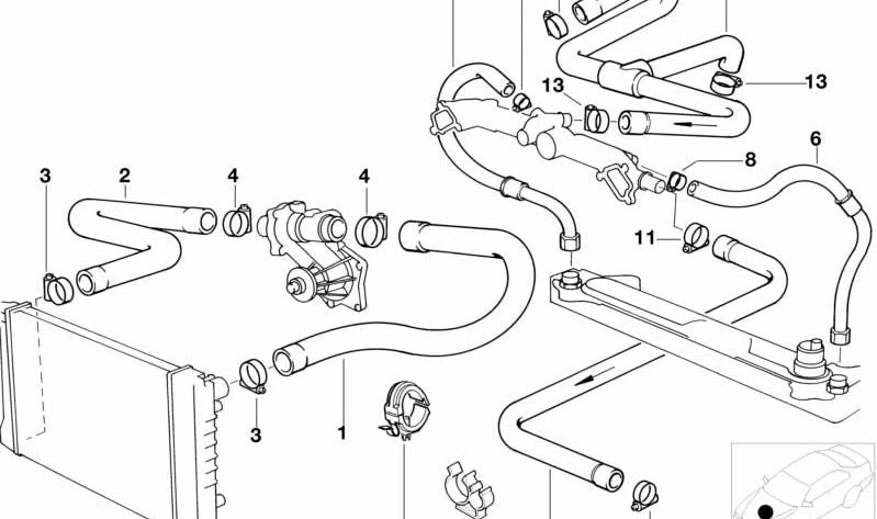 Manguera de agua para BMW Serie 5 E34 (OEM 11531741418). Original BMW