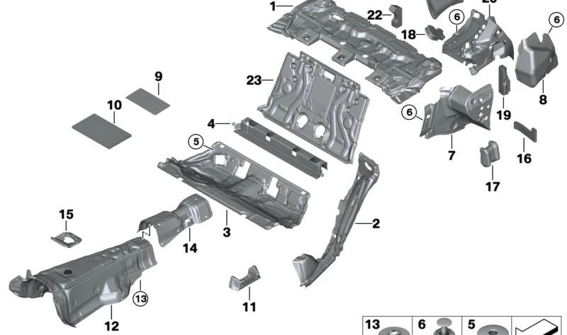 Isolador acústico do pilar B inferior direito OEM 51487375740 para BMW F90, G30, G31, G38. BMW originais.