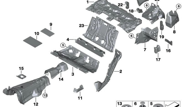 Aislante acústico del túnel trasero OEM 51487352214 para BMW F90, G30, G31, G38, G16. Original BMW.