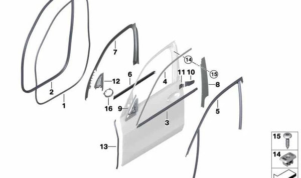 Junta de cierre para puerta delantera izquierda OEM 51337453831 para BMW G06, F96. Original BMW