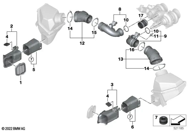 Elemento de desacoplamiento para BMW F90, F90N, G30, G30N, G31N, G11N, G12N, G70, F91, F92, F93, G14, G15, G16, F97, F97N, F98, F98N, G29 (OEM 13718638760). Original BMW.