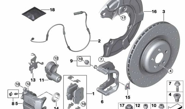 Carcasa de pinza de freno M Performance izquierda para BMW G14, G15, G16 (OEM 34206893577). Original BMW