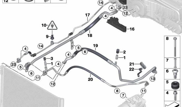 Tubería de succión del aire acondicionado OEM 64539250708 para BMW F07, F10, F11. Original BMW.