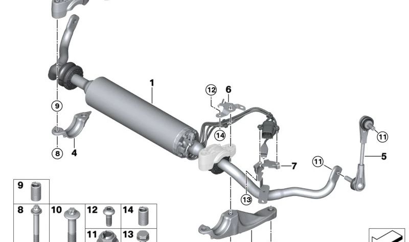 Soporte Estabilizador Parte Inferior para BMW Serie 5 G60, Serie 7 G70 (OEM 37116898109). Original BMW