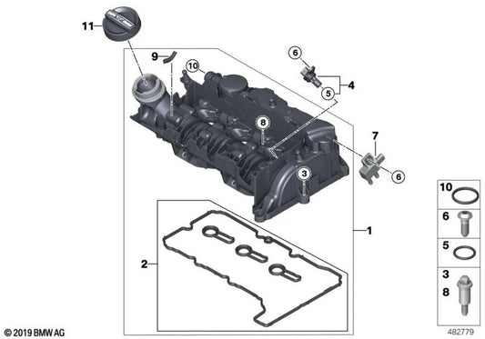 Cylinder head cover for BMW 1 Series F20N, F21N 2 Series F45, F45N, F46, F46N X1 F48 (OEM 11128511342). Original BMW