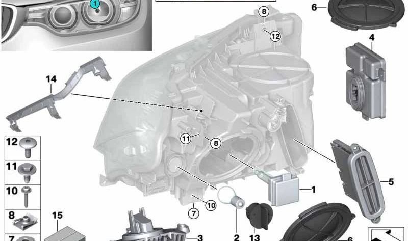 Soporte faro izquierdo para BMW Serie 3 F30, F31 (OEM 63117400479). Original BMW