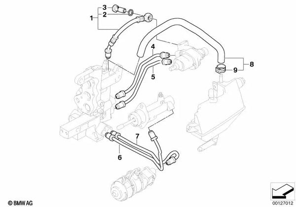 Juego de tuberías hidráulicas para BMW Serie 3 E46 (OEM 23427507028). Original BMW.