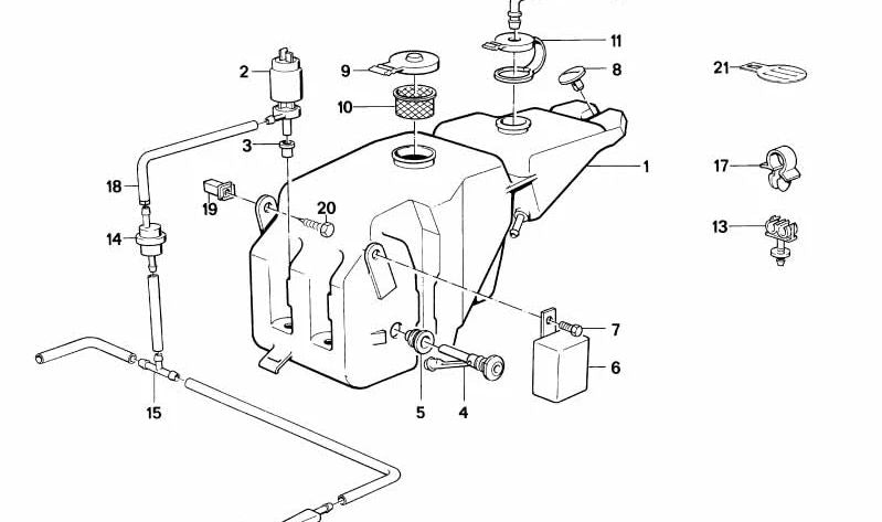 Depósito de líquido limpiaparabrisas OEM 61661367596 para BMW E28. Original BMW.