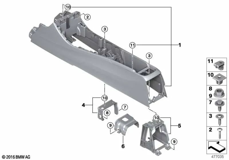 Console centrale per BMW X1 F48, F49, X2 F39 (OEM 51169335198). BMW originale.