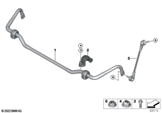 Front Stabilizer with Rubber Mount for BMW 3 Series G20, G20N, G21 (OEM 31301543200). Original BMW