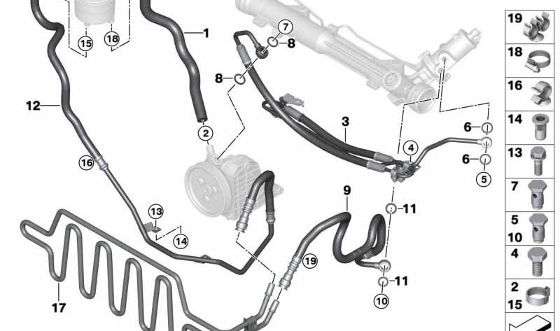 Tubería de retorno de dirección OEM 32416776342 para BMW E93. Original BMW.