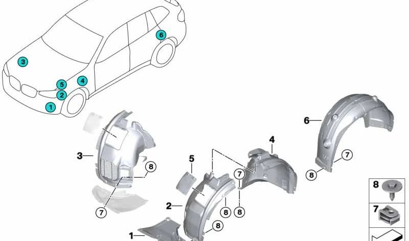 Cubierta del Paso de Rueda Parte Delantera Izquierda para BMW X3 G01, G08, G08E, G08F y X4 G02 (OEM 51717445681). Original BMW