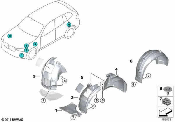 Cubierta inferior derecha para BMW G02 (OEM 51717422971). Original BMW