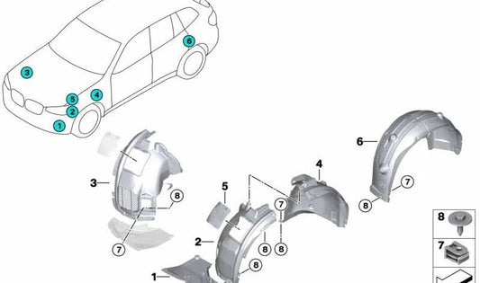 Rear left wheel arch cover for BMW F98, G02 (OEM 51717443105). Original BMW