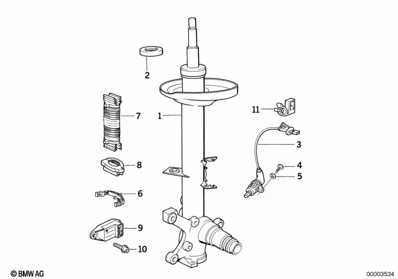 Amortiguador delantero derecho para BMW Serie 8 E31 (OEM 31311138552). Original BMW.