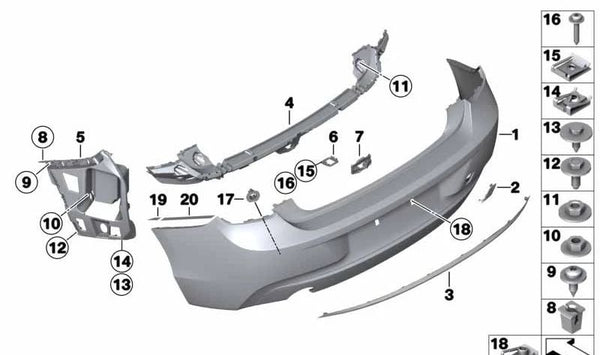 Carcasa Parachoques trasero imprimado para BMW F20, F21 (OEM 51127293571). Original BMW.