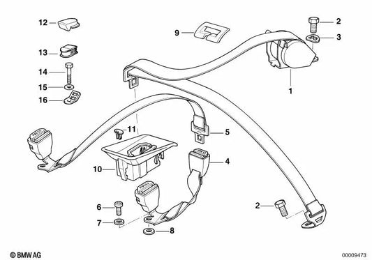 Cinturón superior trasero con seguro para niños para BMW Serie 5 E34 (OEM 72118200786). Original BMW.