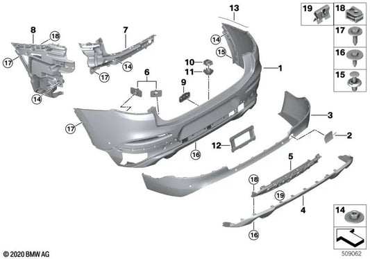 Refuerzo paragolpes trasero inferior para BMW X4 G02 (OEM 51127416024). Original BMW.