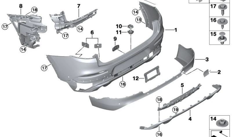 Revestimiento del parachoques trasero imprimado para BMW X4 G02 (OEM 51127488260). Original BMW