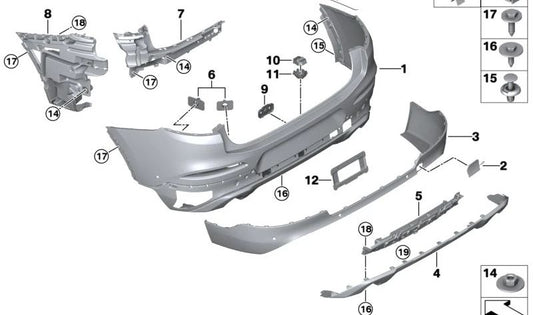 Revestimiento del parachoques trasero imprimado para BMW X4 G02 (OEM 51127488260). Original BMW