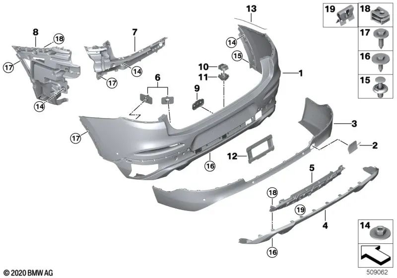 Rear Primed Bumper Cover for BMW G02 (OEM 51127488266). Original BMW