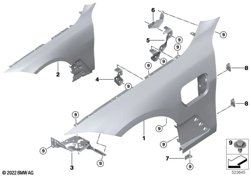 Soporte para panel lateral delantero izquierdo para BMW G26 Serie 4 (OEM 41009466093). Original BMW.