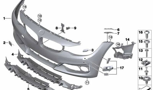 Revestimiento Paragolpes Imprimado Delantero para BMW Serie 3 F34, F34N (OEM 51117371856). Original BMW