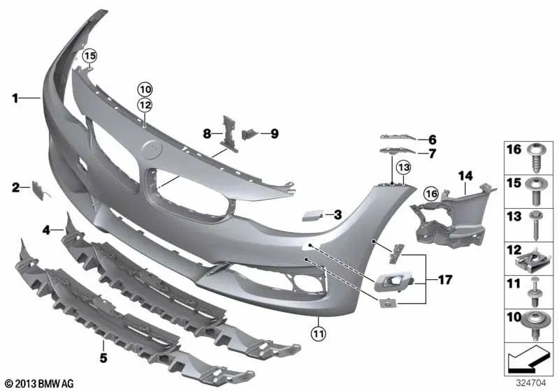 Vordere grundierte Stoßstangenabdeckung für BMW F34, F34N (OEM 51117371821). Original BMW.