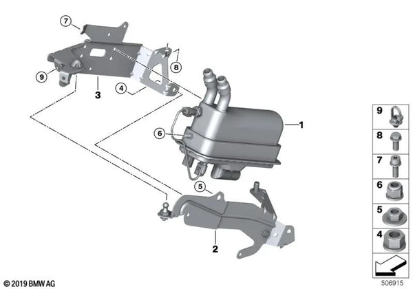 Soporte para Calentador Instantáneo Eléctrico para BMW Serie 5 G30, G30N, G31N, G38, G38N; Serie 7 G11, G11N, G12, G12N (OEM 64126834025). Original BMW.