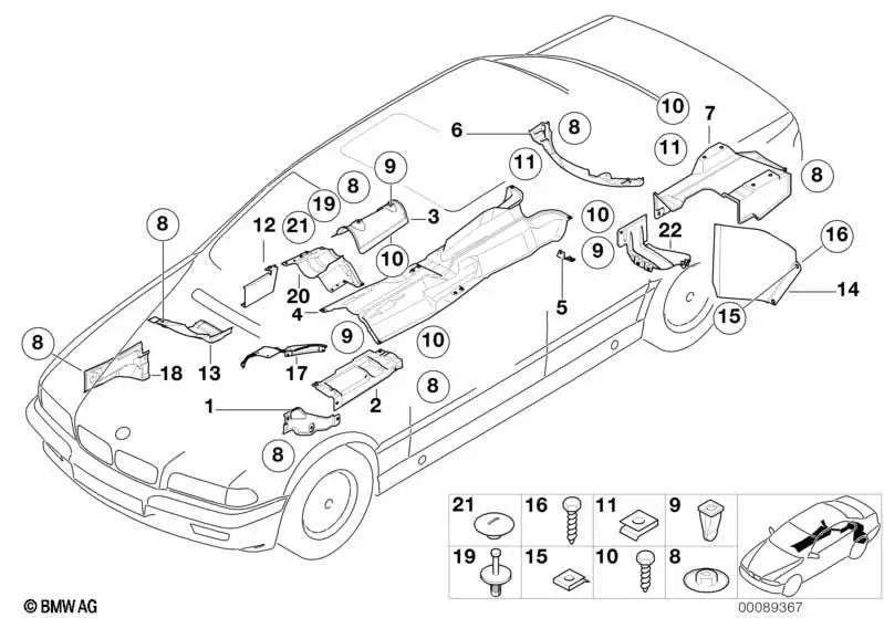 Aislamiento térmico túnel superior para BMW Serie 5 E39, Serie 7 E38 (OEM 51488159961). Original BMW