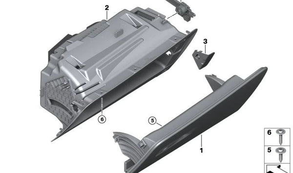 Caja de guantera para BMW F95, G05, F96, G06, G07, G09 (OEM 51169472085). Original BMW