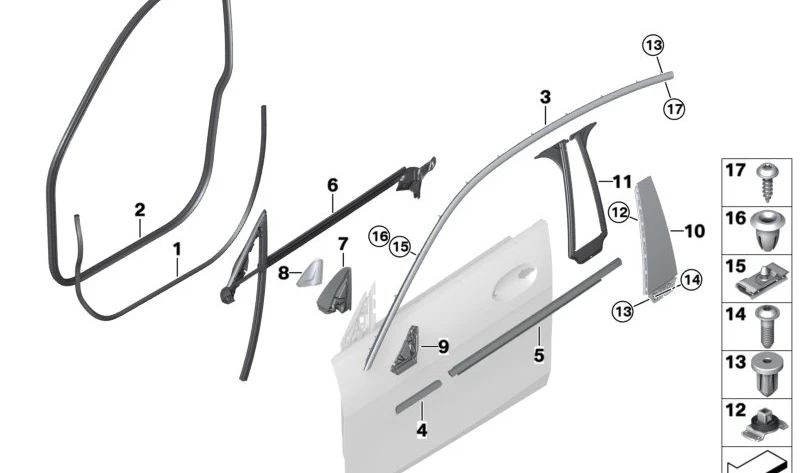 Moldura Marco de Ventana Puerta Delantera Derecha para BMW F44 (OEM 51337483156). Original BMW