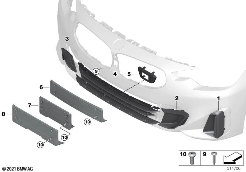 Rejilla de Entrada de Aire Central para BMW Serie 2 G42 (OEM 51118497284). Original BMW