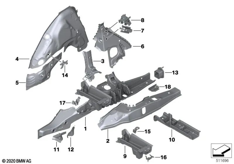 Soporte amortiguador de choque izquierdo para BMW X3 F25, F97, G01, G08, X4 F26, F98, G02 (OEM 41117210195). Original BMW