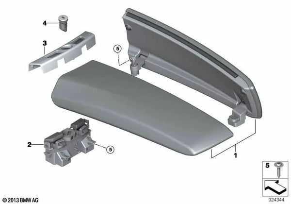 Apoyabrazos de cuero delantero central para BMW Serie 5 F07, F07N (OEM 51169198904). Original BMW