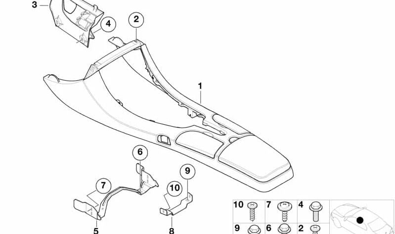 Ángulo de sujeción de la consola central para BMW E52 (OEM 51168244928). Original BMW.