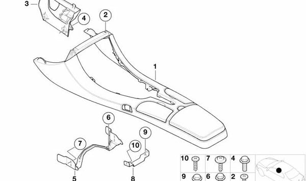 Soporte central de consola OEM 51168249561 para BMW E52 (Z8). Original BMW.