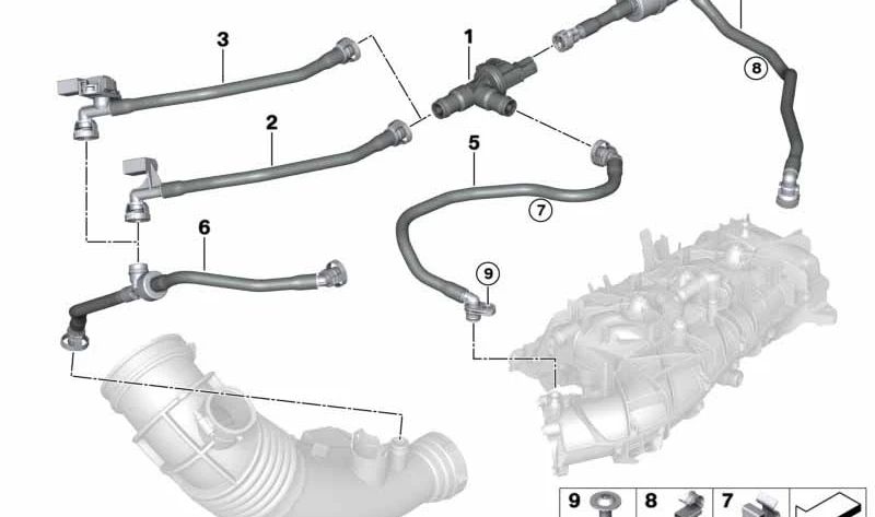 Conducto de ventilación del tanque para BMW Serie 2 G42, Serie 3 G20, G21, G28, Serie 4 G22, G23, G26, Serie 5 G30, G31, G38, X3 G01, G08, X4 G02 (OEM 13908671405). Original BMW