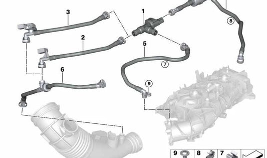 Tubo de ventilación con sensor de presión OEM 13908671406 para BMW G42, G20, G28, G22, G23, G26, G30, G38, G08, G02. Original BMW