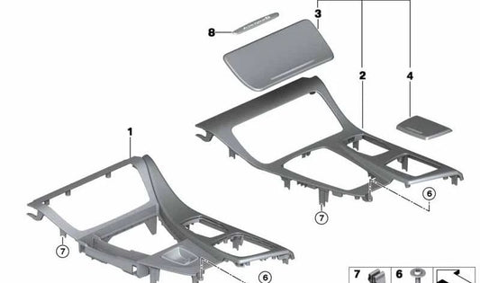 Mittelkonsolenverkleidung aus fein gebürstetem Aluminium für BMW F10, F11 (OEM 51169206400). Original BMW.