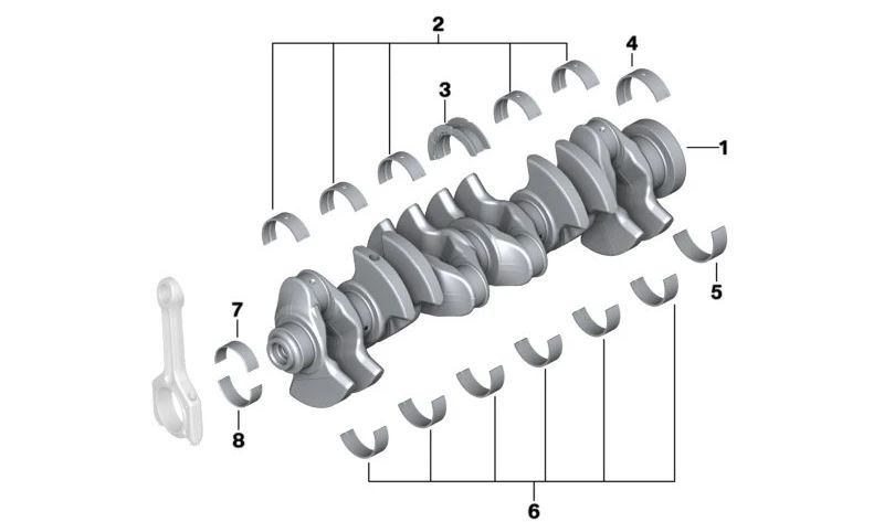 Blue main bearing OEM 11217849250 for BMW M2 (F87), M3 (F80), M4 (F82, F83) and X4 (F26). Original BMW.