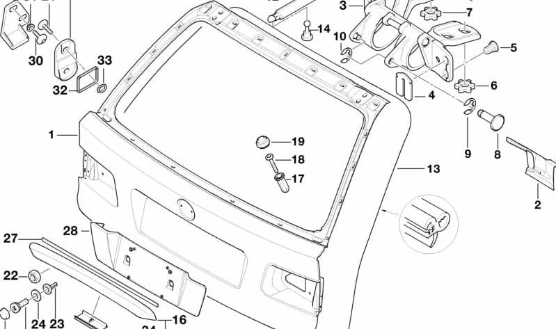 Junta de la banda de agarre del portón trasero para BMW Serie 5 E39 (OEM 51138236983). Original BMW