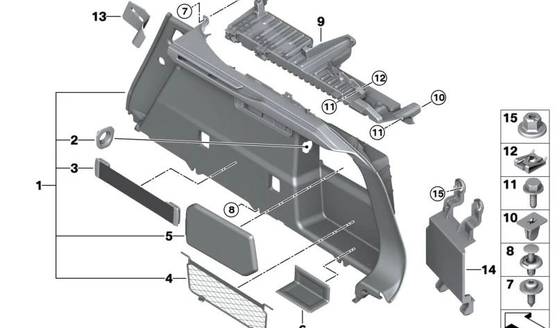 Revestimiento lateral derecho para maletero OEM 51475A40FE4 para BMW G06, F96. Original BMW.